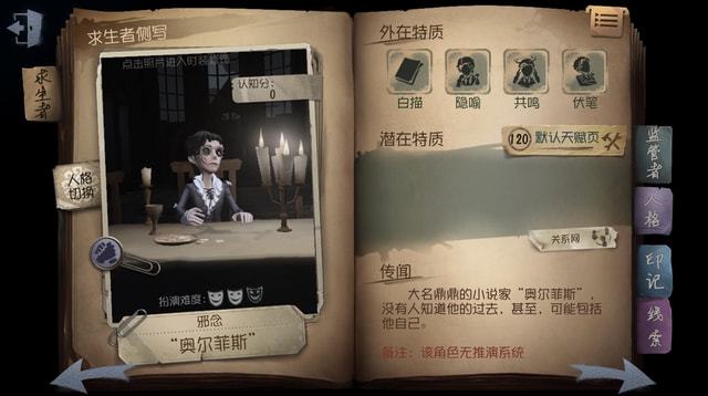 第五人格小说家有哪些外在特质